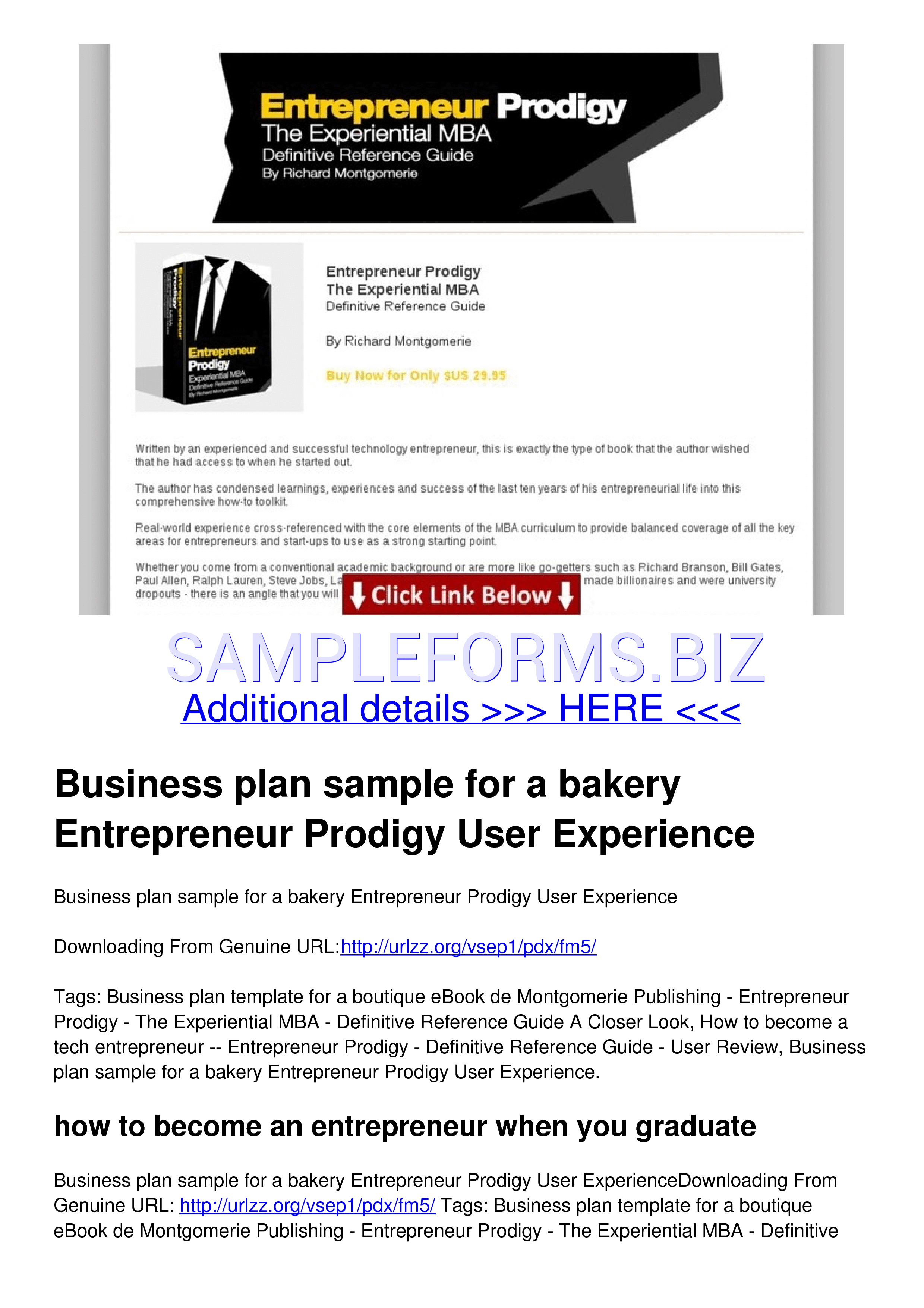 Preview free downloadable Business Plan Sample for a Bakery in PDF (page 1)